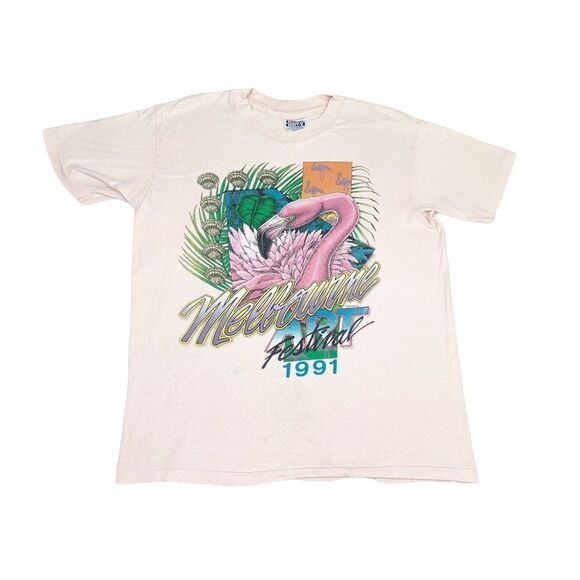 Vintage 1991 Melbourne Art Festival Pink Large Music Wine Single Stitch - Picture 1 of 11